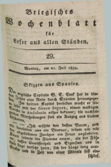 Briegisches Wochenblatt für Leser aus allen Ständen. [Jg.25] [i.e. 26], [nr] 29 (21 Juli 1834) + dod.