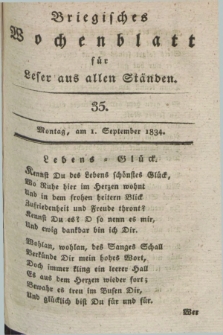 Briegisches Wochenblatt für Leser aus allen Ständen. [Jg.25] [i.e. 26], [nr] 35 (1 September 1834) + dod.