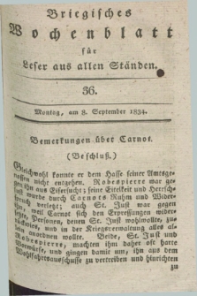 Briegisches Wochenblatt für Leser aus allen Ständen. [Jg.25] [i.e. 26], [nr] 36 (8 September 1834) + dod.