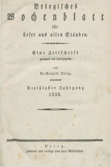 Briegisches Wochenblatt für Leser aus allen Ständen. Jg.30, [nr] 1 (2 Januar 1838)