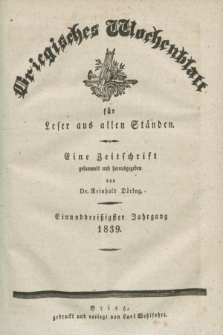 Briegisches Wochenblatt für Leser aus allen Ständen. Jg.31, No. 1 (1 Januar 1839)