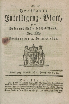 Breslauer Intelligenz-Blatt : zum Besten und Nutzen des Publikums. 1831, Nro. 50 (12 December) + dod.