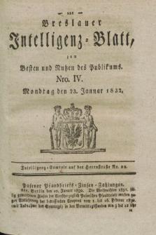 Breslauer Intelligenz-Blatt : zum Besten und Nutzen des Publikums. 1832, Nro. 4 (23 Januar) + dod.