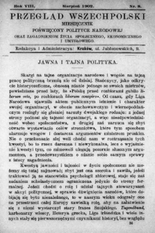 Przegląd Wszechpolski : miesięcznik poświęcony polityce narodowej oraz zagadnieniom życia społecznego, ekonomicznego i umysłowego. 1902, nr 8