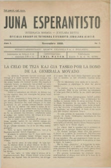 Juna Esperantisto : internacia monata-junulara revuo : oficiala organo de Tutmonda Esperanto-Junulara Asocio. Jaro 1, nr 5 (Novembro 1933)