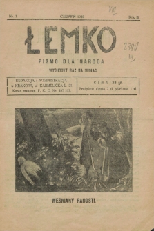 Łemko : pismo dla naroda. R.3, nr 1 (czerwiń 1930)