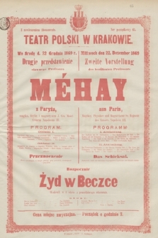 We środę d. 22 grudnia 1869 r. drugie przedstawienie sławnego Profesora Méhay z Paryża, rozpocznie Żyd w Beczce