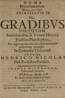 De Gradibvs Virtutum. Semivirtutubus & Virtute Heroica ...