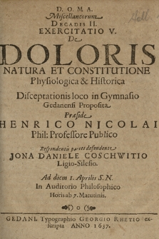 De Doloris Natura Et Constitutione ...