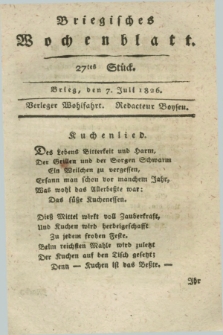 Briegisches Wochenblatt. [Jg.18], Stück 27 (7 Juli 1826) + dod.