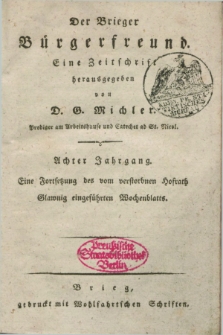 Der Brieger Bürgerfreund : eine Zeitschrift. Jg.8, No. 1 (5 Januar 1816) + dod.