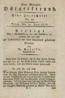 Der Brieger Bürgerfreund : eine Zeitschrift. [Jg.8], No. 29 (19 July 1816) + dod.