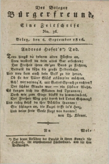 Der Brieger Bürgerfreund : eine Zeitschrift. [Jg.8], No. 36 (6 September 1816) + dod.