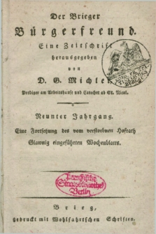 Der Brieger Bürgerfreund : eine Zeitschrift. Jg.9, No. 1 (3 Januar 1817) + dod. + wkładka