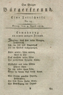 Der Brieger Bürgerfreund : eine Zeitschrift. [Jg.11], No. 15 (9 April 1819) + dod.