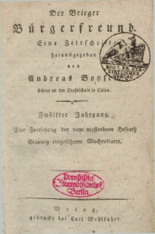 Der Brieger Bürgerfreund : eine Zeitschrift. Jg.12, No. 1 (6 Januar 1820) + dod.
