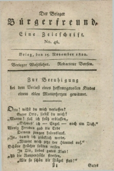 Der Brieger Bürgerfreund : eine Zeitschrift. [Jg.14], No. 46 (15 November 1822) + dod.