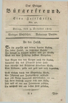 Der Brieger Bürgerfreund : eine Zeitschrift. [Jg.15], No. 40 (3 October 1823) + dod.