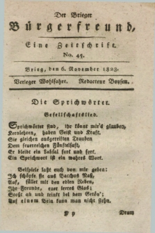 Der Brieger Bürgerfreund : eine Zeitschrift. [Jg.15], No. 45 (6 November 1823) + dod.