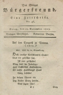 Der Brieger Bürgerfreund : eine Zeitschrift. [Jg.15], No. 46 (13 November 1823) + dod.