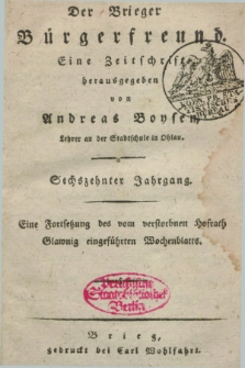 Der Brieger Bürgerfreund : eine Zeitschrift. Jg.16, No. 1 (2 Januar 1824) + dod.