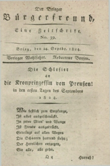 Der Brieger Bürgerfreund : eine Zeitschrift. [Jg.16], No. 39 (24 September 1824) + dod.