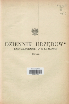 Dziennik Urzędowy Rady Narodowej w M. Krakowie. 1958, Skorowidz alfabetyczny