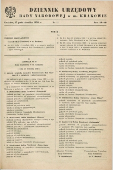 Dziennik Urzędowy Rady Narodowej w M. Krakowie. 1958, nr 11 (15 października)