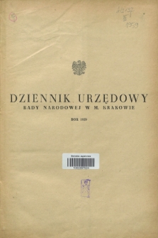 Dziennik Urzędowy Rady Narodowej w M. Krakowie. 1959, Skorowidz alfabetyczny