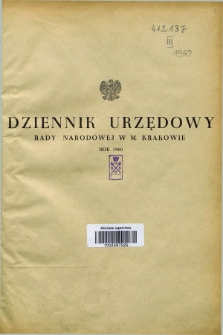 Dziennik Urzędowy Rady Narodowej w M. Krakowie. 1960, Skorowidz alfabetyczny