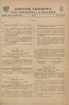 Dziennik Urzędowy Rady Narodowej w M. Krakowie. 1962, nr 20 (29 sierpnia)
