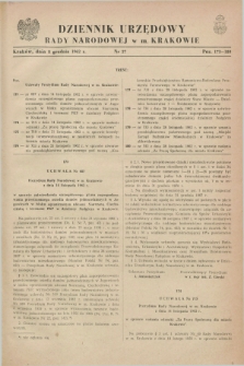 Dziennik Urzędowy Rady Narodowej w M. Krakowie. 1962, nr 27 (8 grudnia)