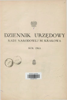 Dziennik Urzędowy Rady Narodowej M. Krakowa. 1965, Skorowidz alfabetyczny