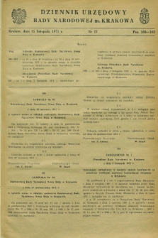 Dziennik Urzędowy Rady Narodowej M. Krakowa. 1971, nr 27 (15 listopada)
