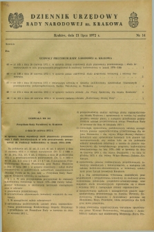 Dziennik Urzędowy Rady Narodowej M. Krakowa. 1972, nr 14 (21 lipca)