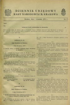Dziennik Urzędowy Rady Narodowej M. Krakowa. 1972, nr 17 (1 września)