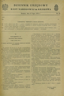 Dziennik Urzędowy Rady Narodowej M. Krakowa. 1974, nr 15 (27 lipca)