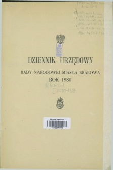 Dziennik Urzędowy Rady Narodowej Miasta Krakowa. 1980, Skorowidz alfabetyczny