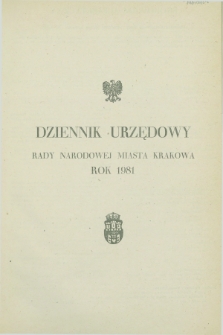Dziennik Urzędowy Rady Narodowej Miasta Krakowa. 1981, Skorowidz alfabetyczny