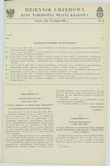 Dziennik Urzędowy Rady Narodowej Miasta Krakowa. 1982, nr 10 (30 sierpnia)