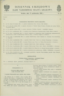Dziennik Urzędowy Rady Narodowej Miasta Krakowa. 1982, nr 14 (27 października)