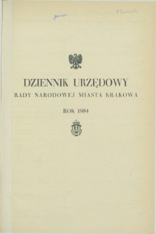Dziennik Urzędowy Rady Narodowej Miasta Krakowa. 1984, Skorowidz alfabetyczny