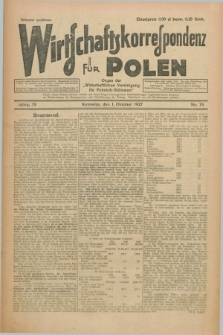 Wirtschaftskorrespondenz für Polen : organ der „Wirtschaftlischen Vereinigung für Polnisch-Schlesien”. Jg.4, Nr. 79 (1 Oktober 1927) + dod.