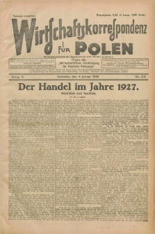 Wirtschaftskorrespondenz für Polen : organ der „Wirtschaftlischen Vereinigung für Polnisch-Schlesien”. Jg.5, Nr. 2/3 (4 Januar 1928) + dod.