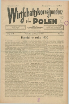 Wirtschaftskorrespondenz für Polen : Organ der „Wirtschaftlischen Vereinigung für Polnisch-Schlesien”. Jg.8, Nr. 1/2 (10 Januar 1931) + dod.
