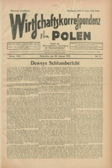 Wirtschaftskorrespondenz für Polen : organ der „Wirtschaftlischen Vereinigung für Polnisch-Schlesien”. Jg.8, Nr. 4 (24 Januar 1931)