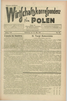 Wirtschaftskorrespondenz für Polen : organ der „Wirtschaftlischen Vereinigung für Polnisch-Schlesien”. Jg.8, Nr. 19 (23 Mai 1931) + dod.