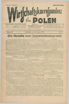 Wirtschaftskorrespondenz für Polen : Organ der „Wirtschaftlischen Vereinigung für Polnisch-Schlesien”. Jg.9, Nr. 2 (20 Januar 1932)