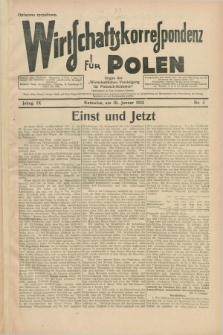 Wirtschaftskorrespondenz für Polen : organ der „Wirtschaftlischen Vereinigung für Polnisch-Schlesien”. Jg.9, Nr. 3 (30 Januar 1932) + dod.