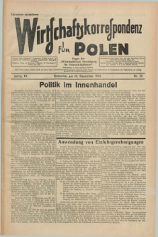 Wirtschaftskorrespondenz für Polen : organ der „Wirtschaftlischen Vereinigung für Polnisch-Schlesien”. Jg.9, Nr. 33 (10 Dezember 1932) + dod.